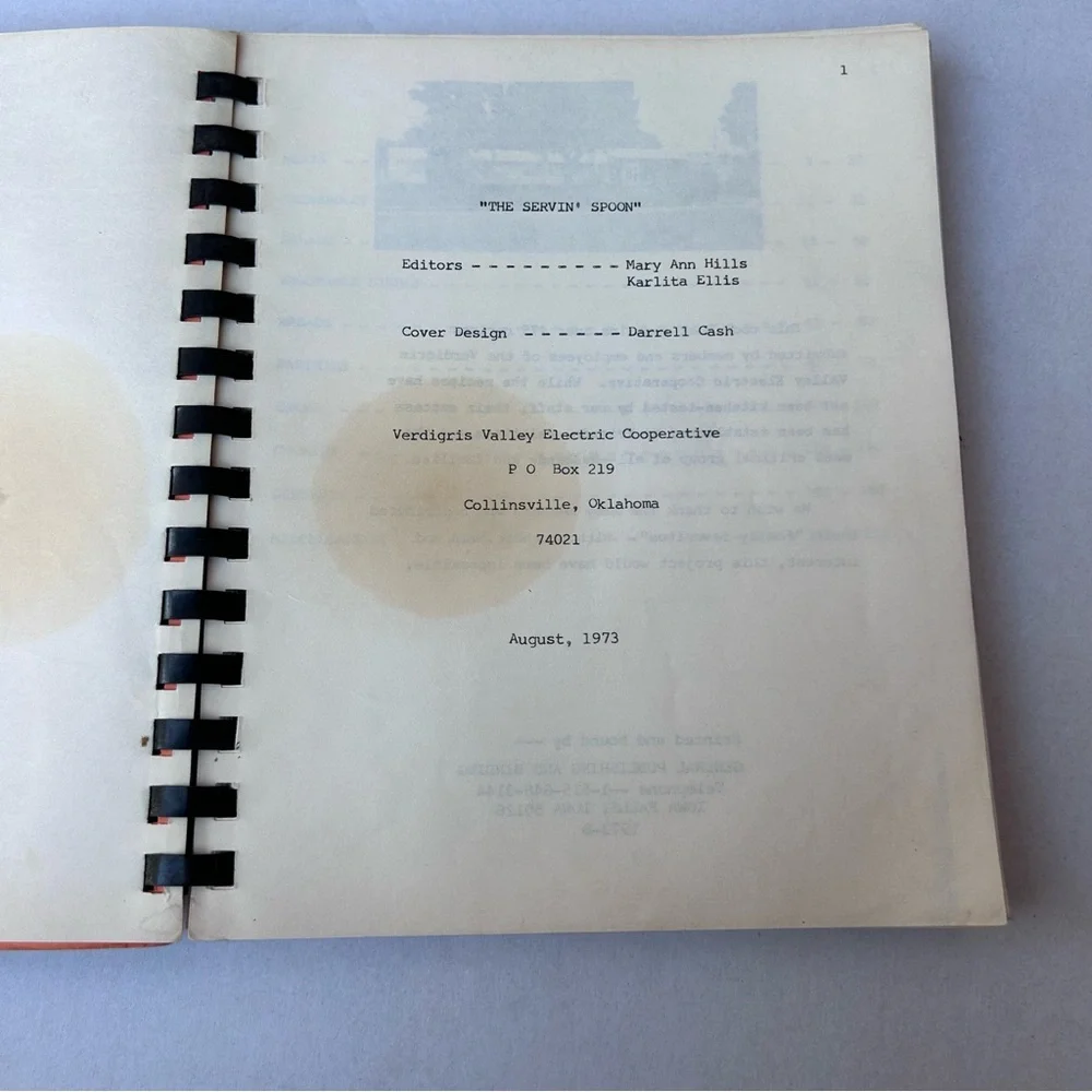 The Servin’ Spoon Verdigris Valley Electric Cooperative Cookbook 1973 Vintage